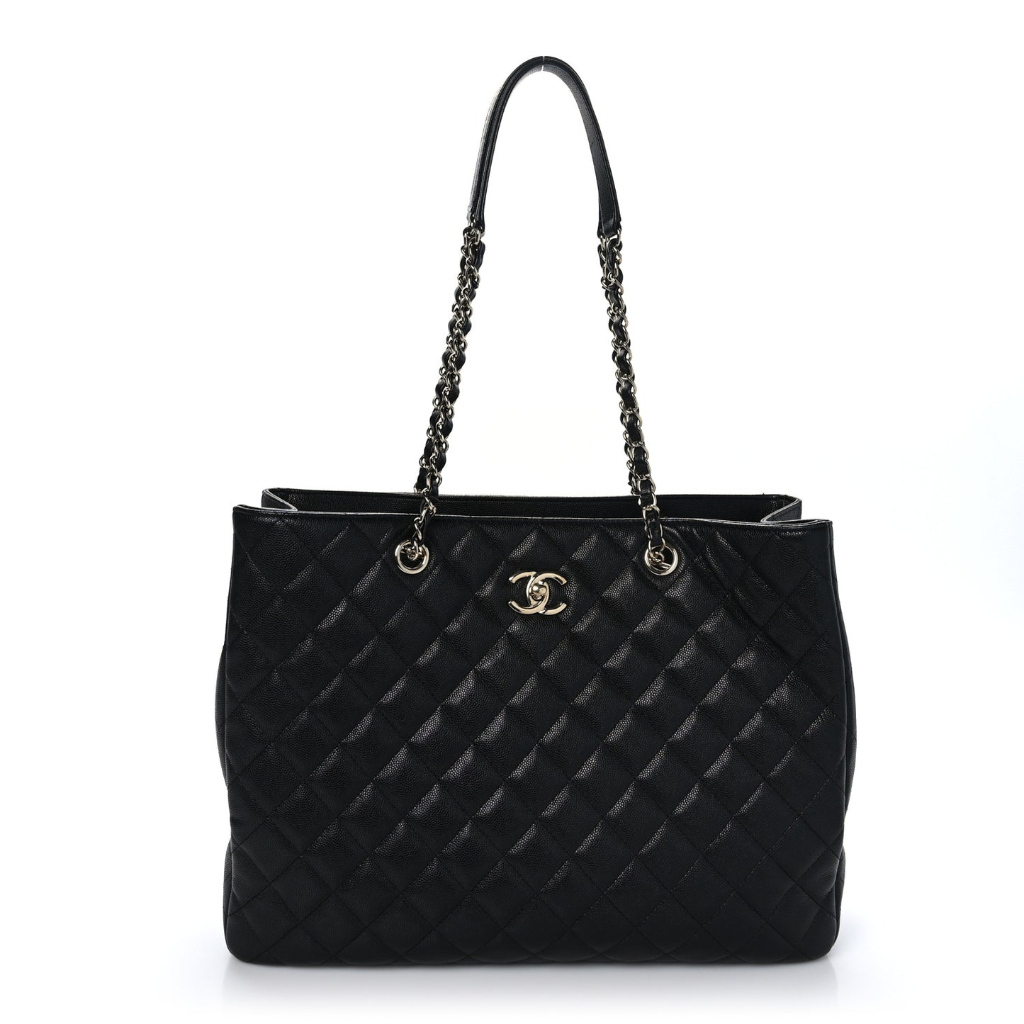 Caviar Quilted Large Shopping Tote Black