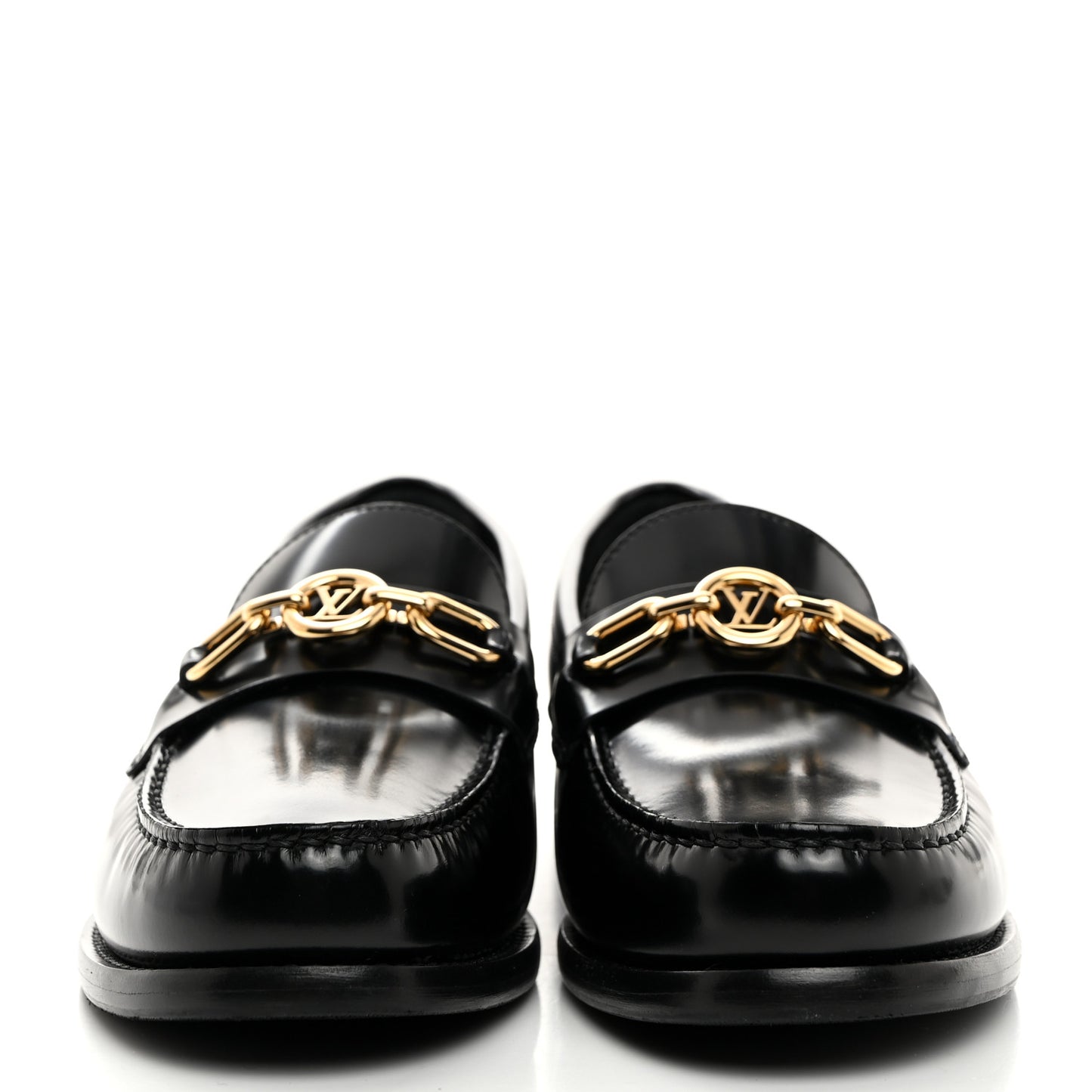 Glazed Calfskin Chess Flat Loafer 37.5 Black