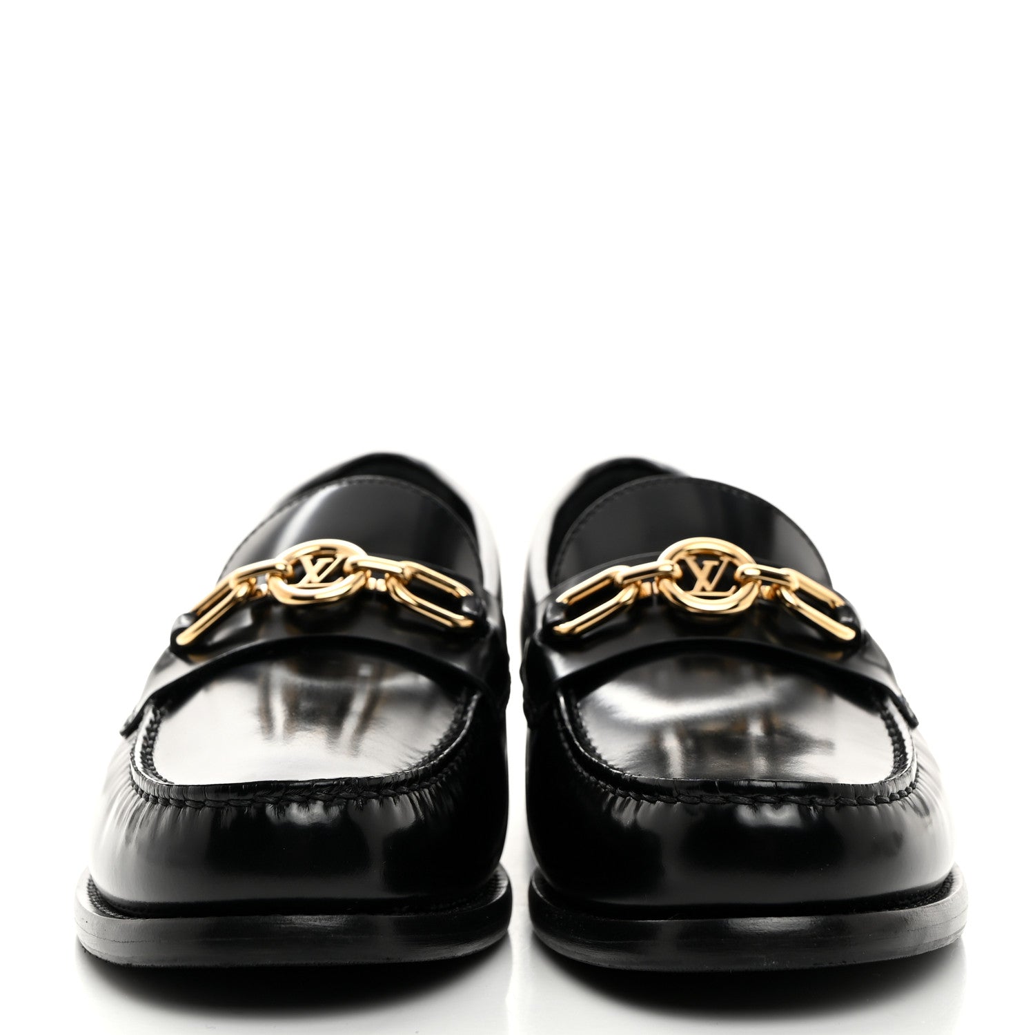 Louis Vuitton Glazed Calfskin Chess Flat Loafer 37.5 Black 2 of 9
