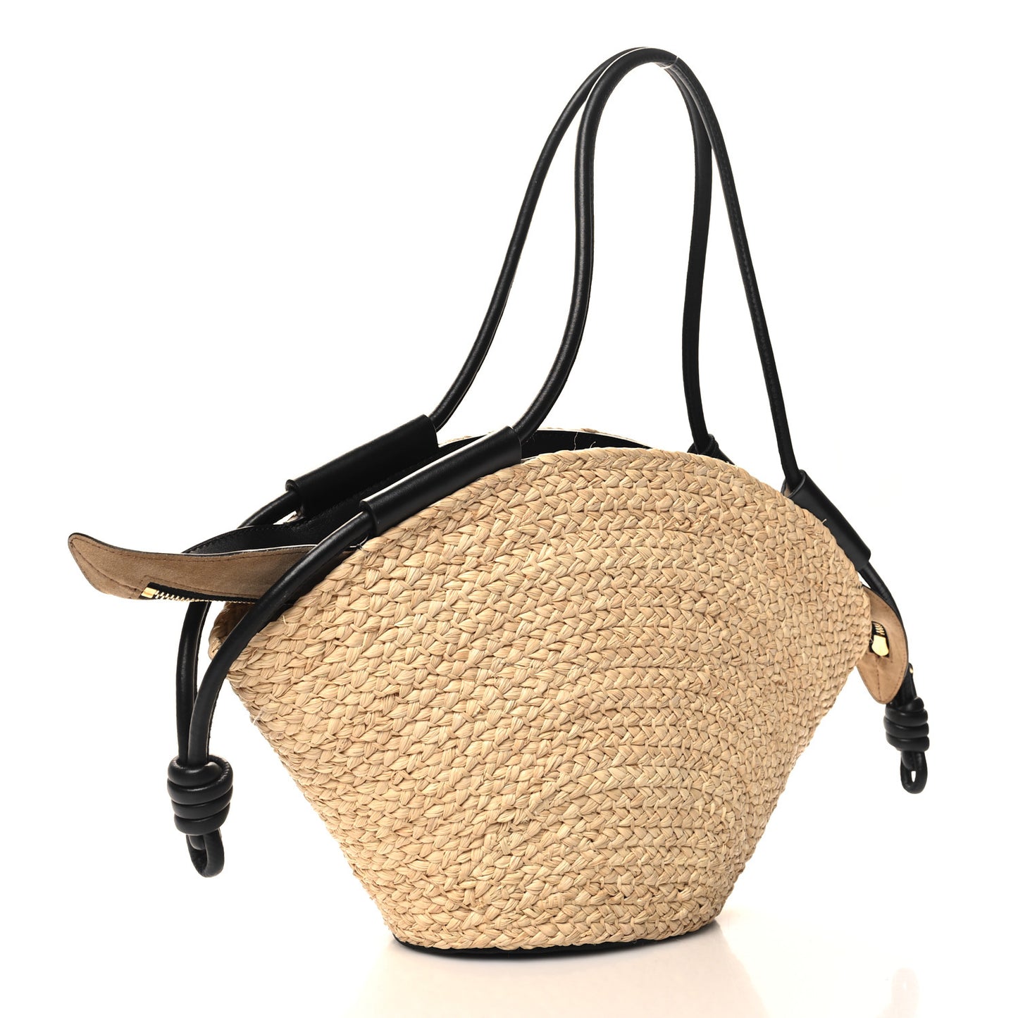 Raffia Nappa Calfskin Small Paseo Basket Bag Natural Black