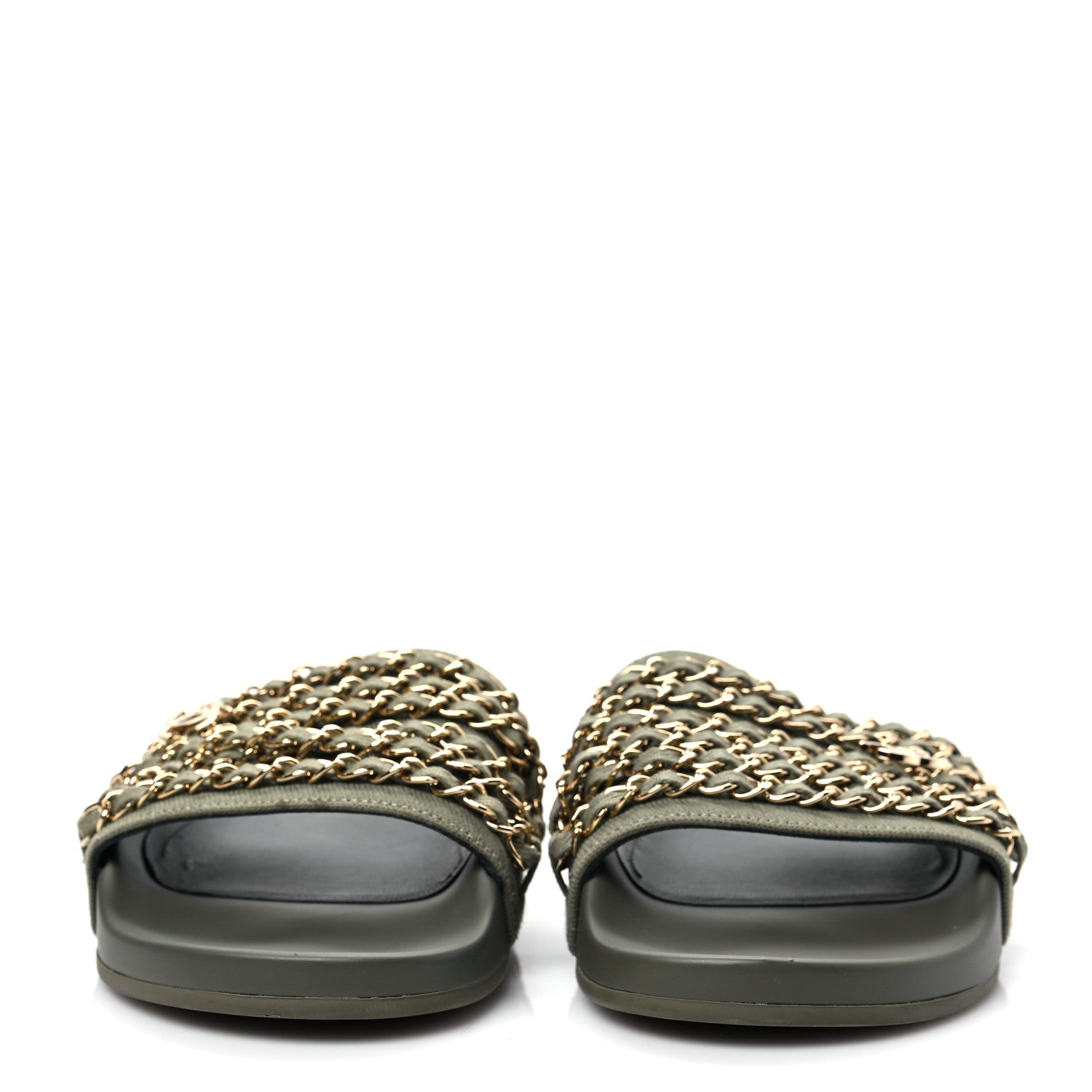 Chanel Canvas Chain Flat Sandals 37 Khaki 2 of 7