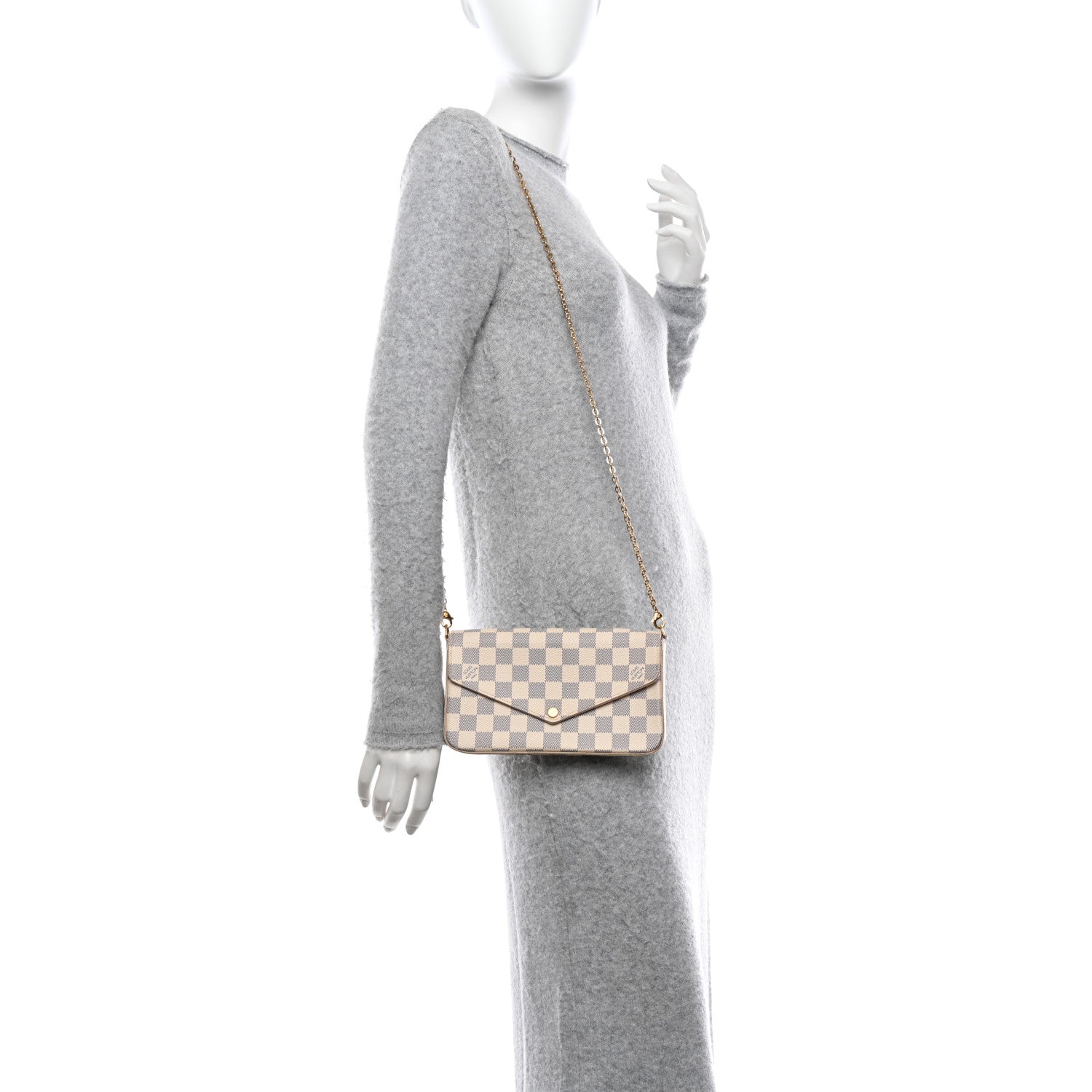 Louis Vuitton Damier Azur Pochette Felicie Chain Wallet Rose Ballerine 2 of 12