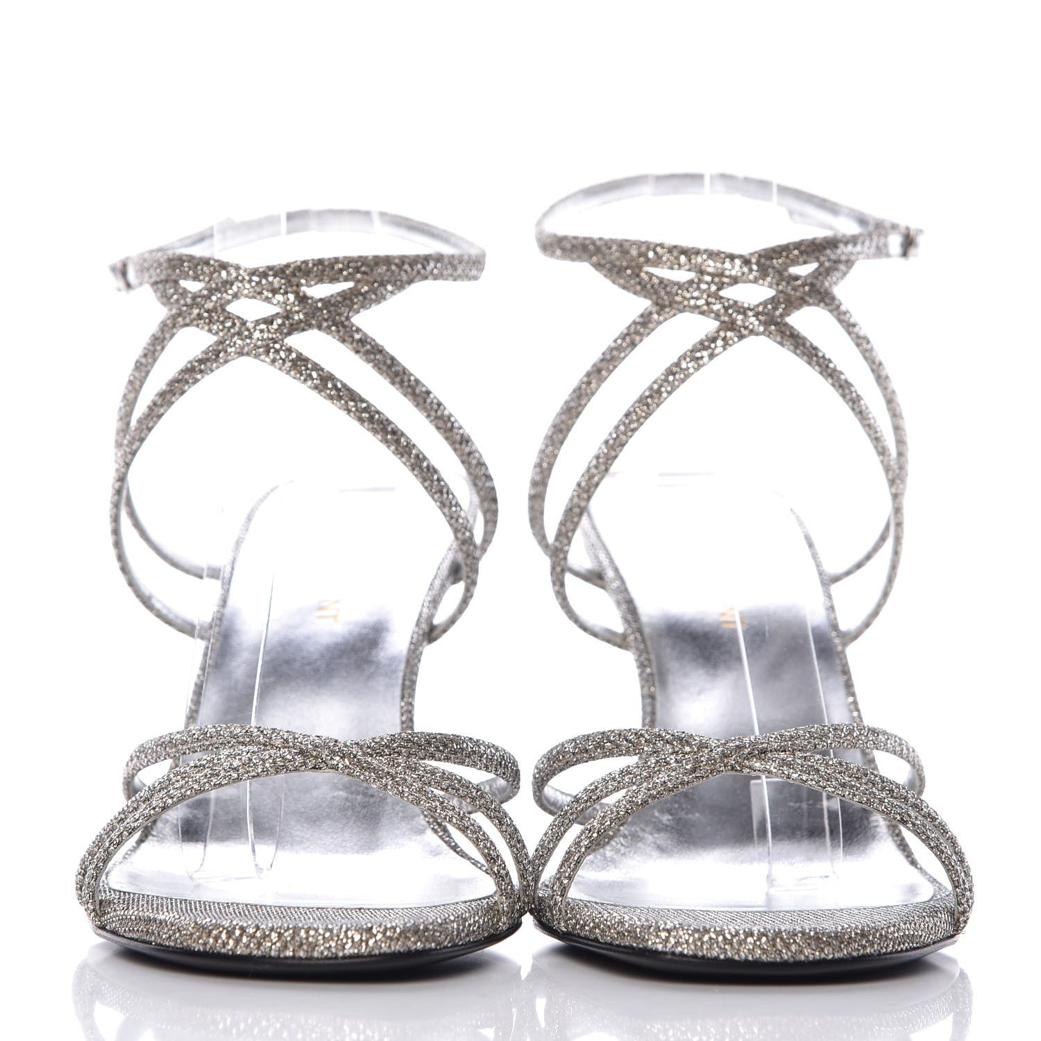 Saint Laurent Metallic Mesh Kate 80 Strap Sandals 39 Platino 2 of 8