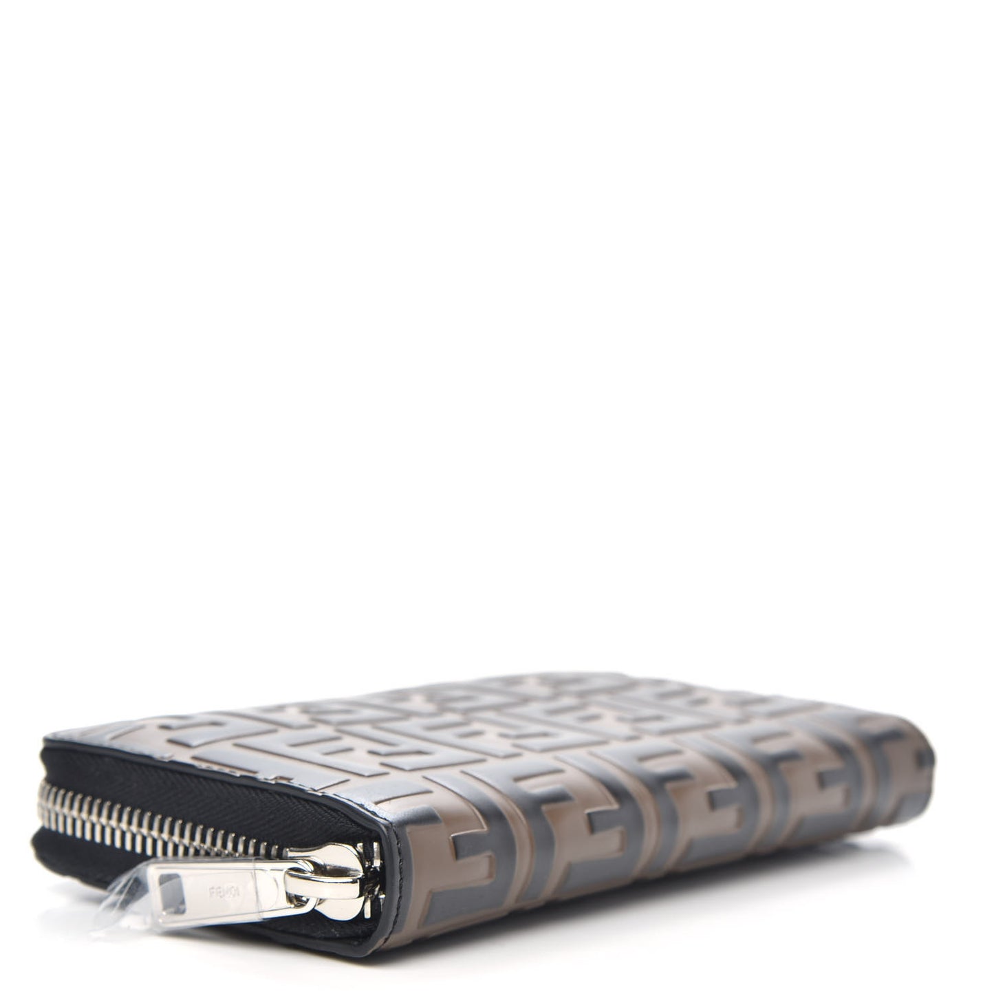 Vitello F is Fendi Bi-Color FF 1974 Embossed Zip Around Wallet Maya Black