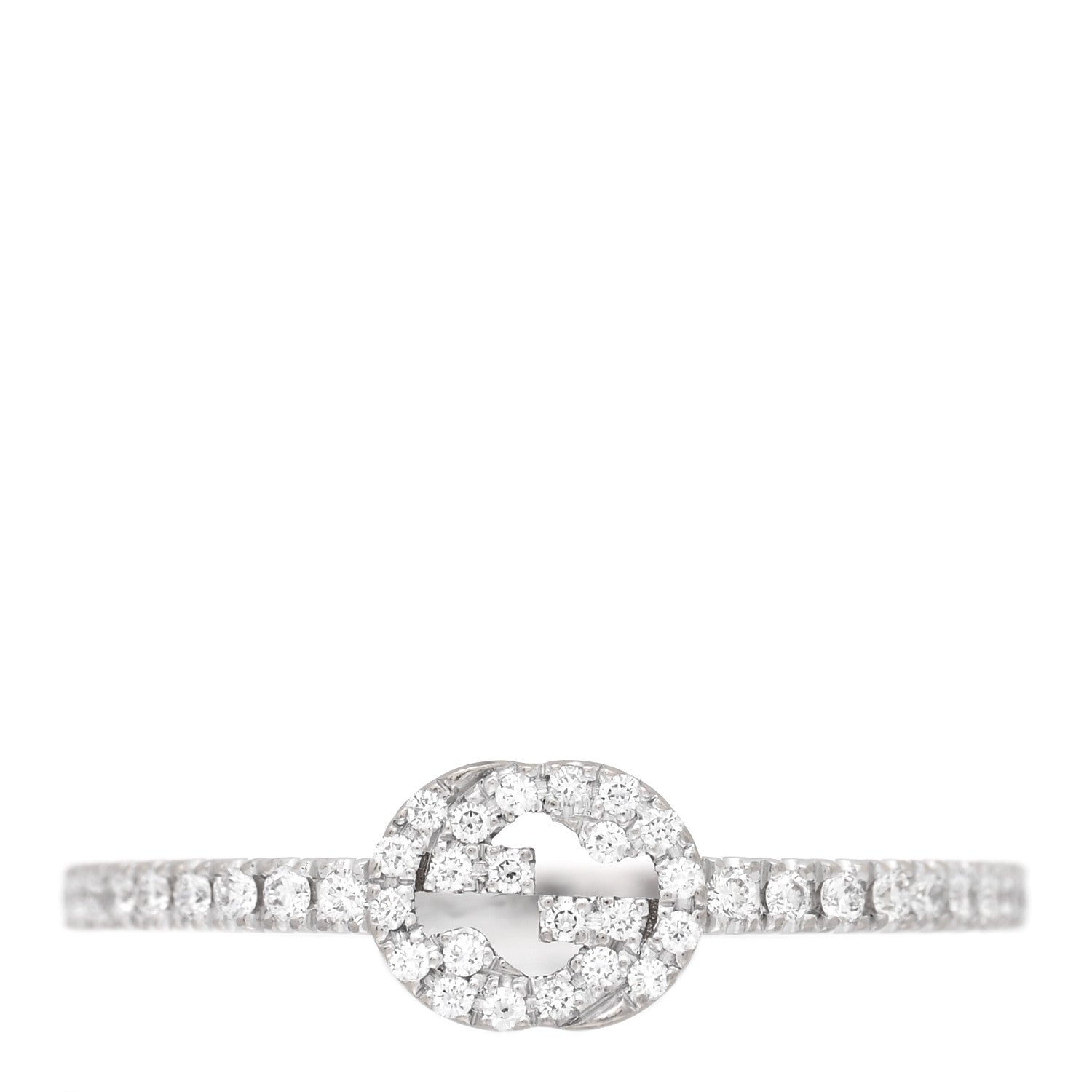 Gucci 18K White Gold Diamond Interlocking G Ring  53 6.5 1 of 5