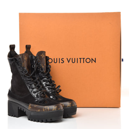 Louis Vuitton Suede Calfskin Monogram Laureate Platform Desert Boots 34.5 Black 8 of 8
