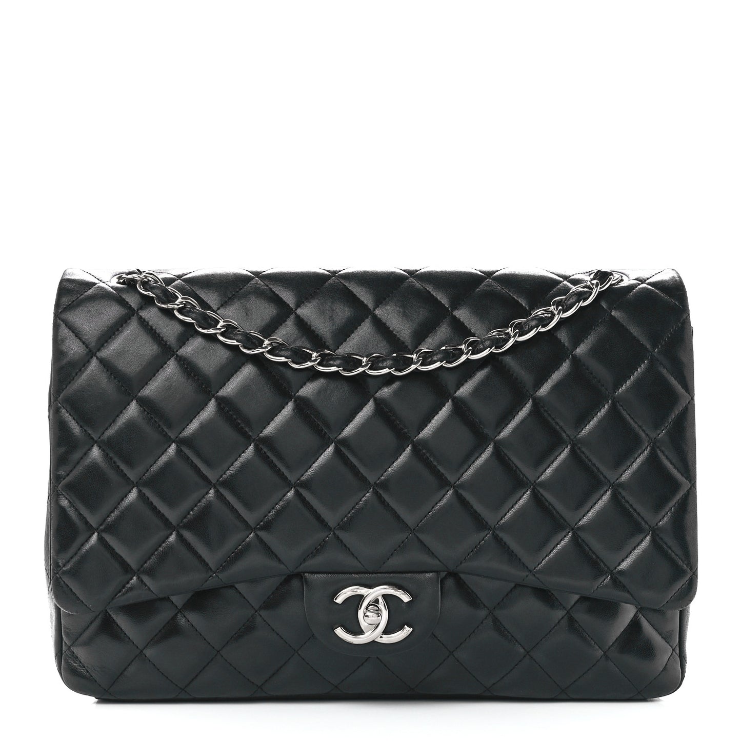 Lambskin Quilted Maxi Double Flap Black