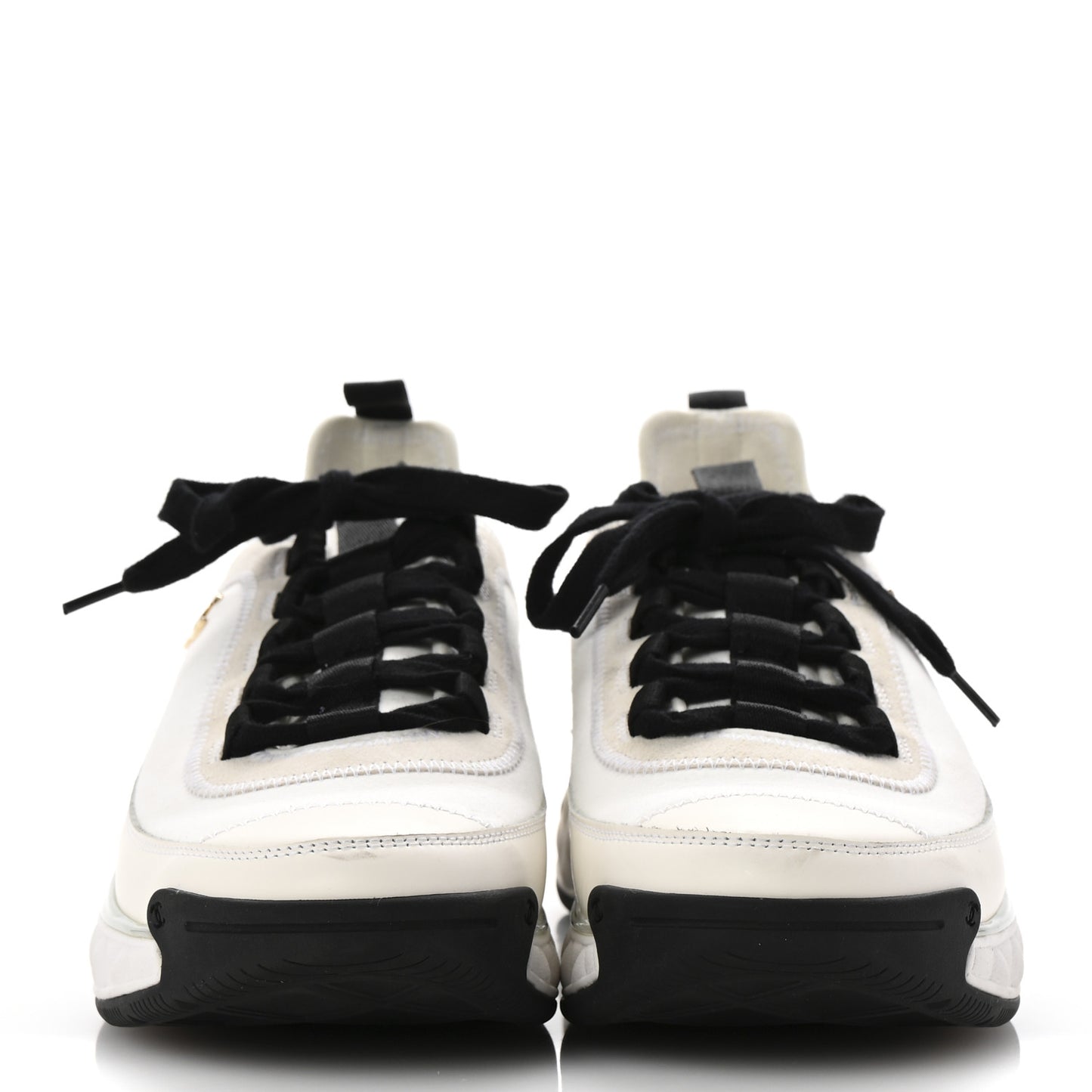 Velvet Calfskin Mixed Fibers CC Sneakers 39.5 Ivory Black