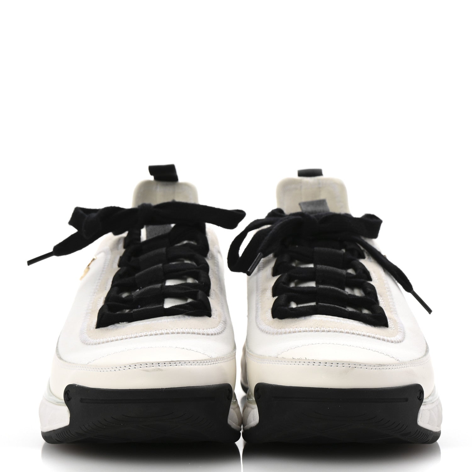 Chanel Velvet Calfskin Mixed Fibers CC Sneakers 39.5 Ivory Black 3 of 10