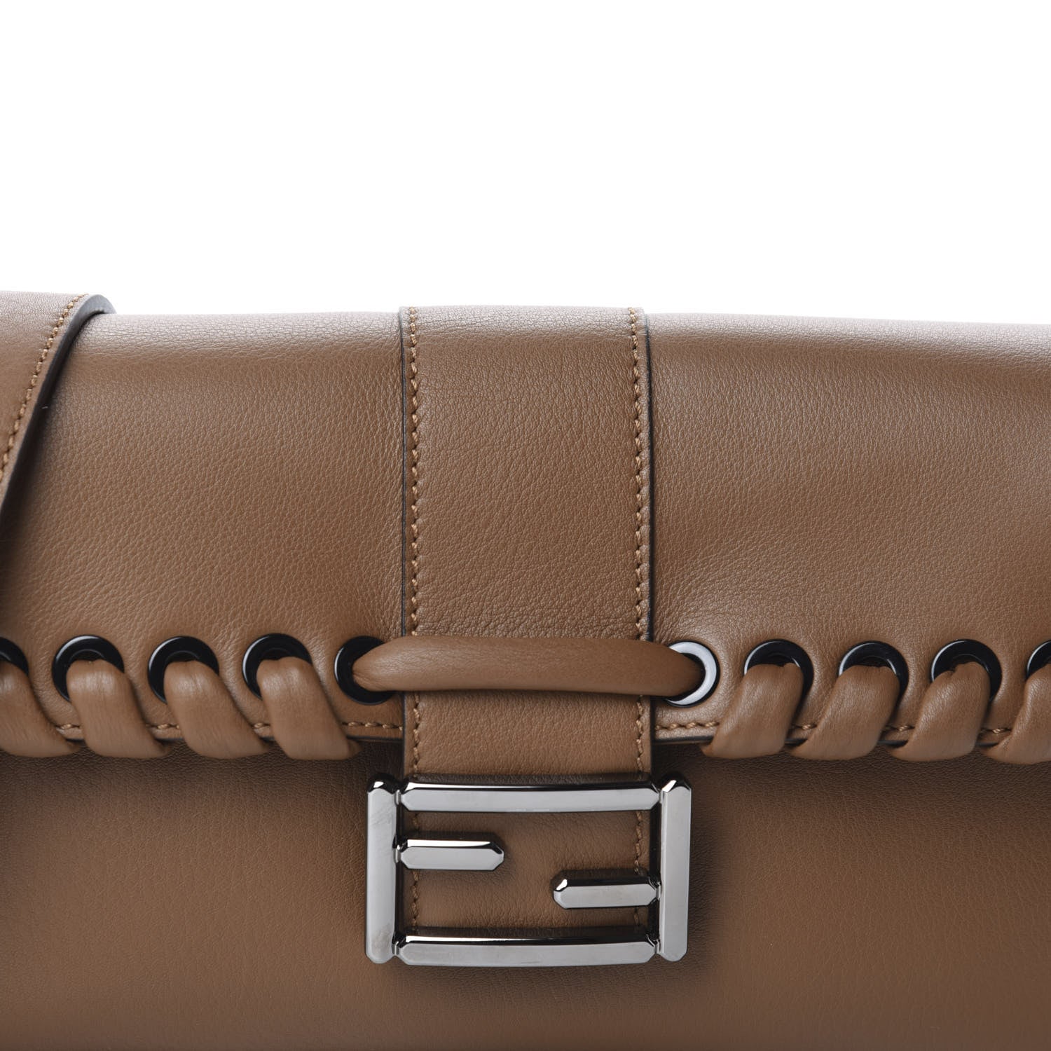 Fendi Vitello Dolce Lace Up Baguette Brownie 10 of 10