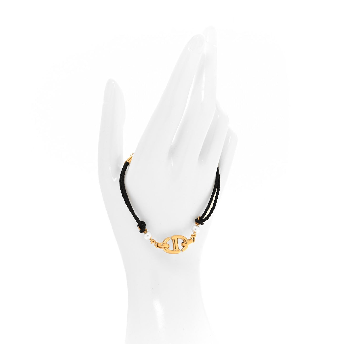 Metal Pearl Cord Braided Bracelet Black
