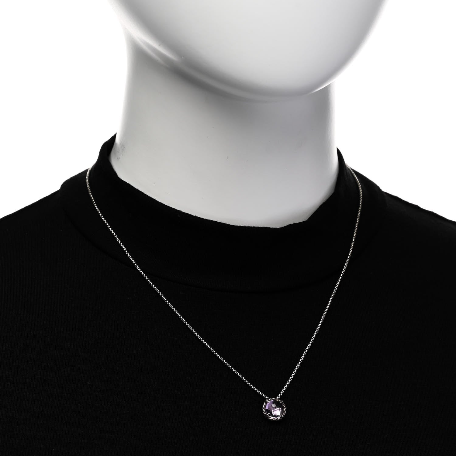 David Yurman Sterling Silver Amethyst 8mm Petite Chatelaine Pendant Necklace 2 of 5