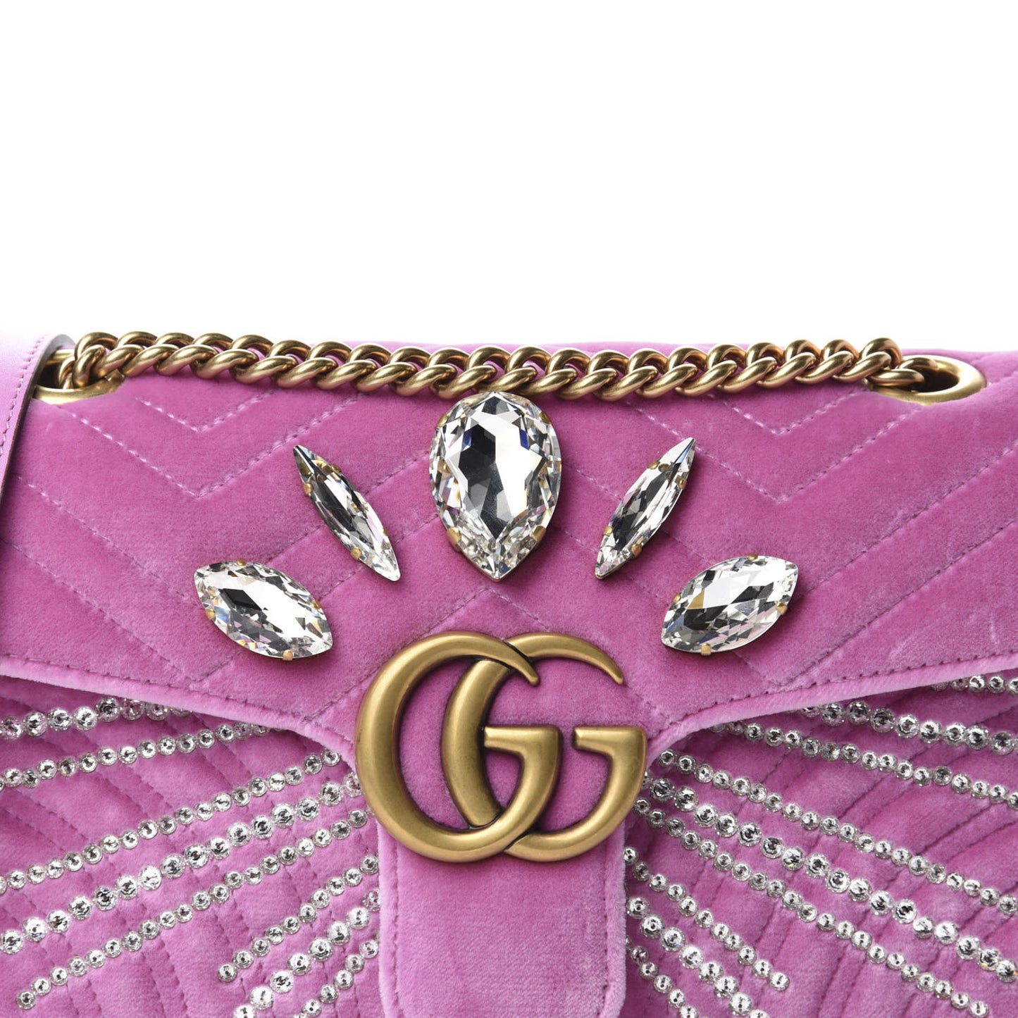 Velvet Matelasse Marquise Crystals Embroidered Small GG Marmont Shoulder Bag Malva