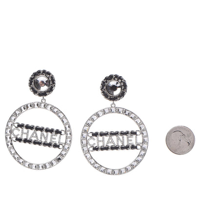 Chanel Crystal Lambskin Chain CC Hoop Clip On Earrings Black Silver 2 of 4