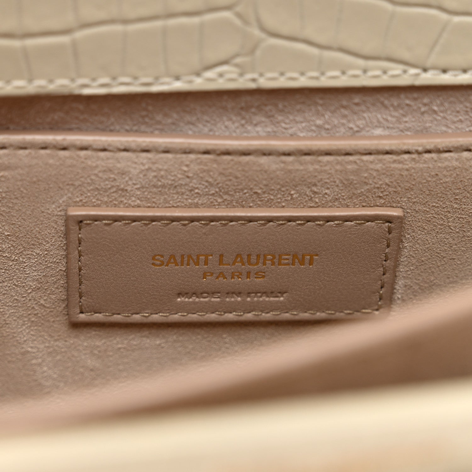 Saint Laurent Calfskin Crocodile Embossed Medium Monogram Sunset Blanc Vintage 8 of 14
