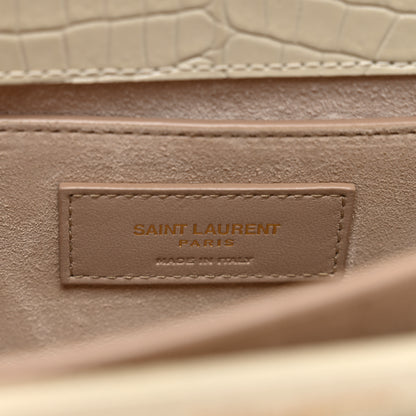 Saint Laurent Calfskin Crocodile Embossed Medium Monogram Sunset Blanc Vintage 8 of 14