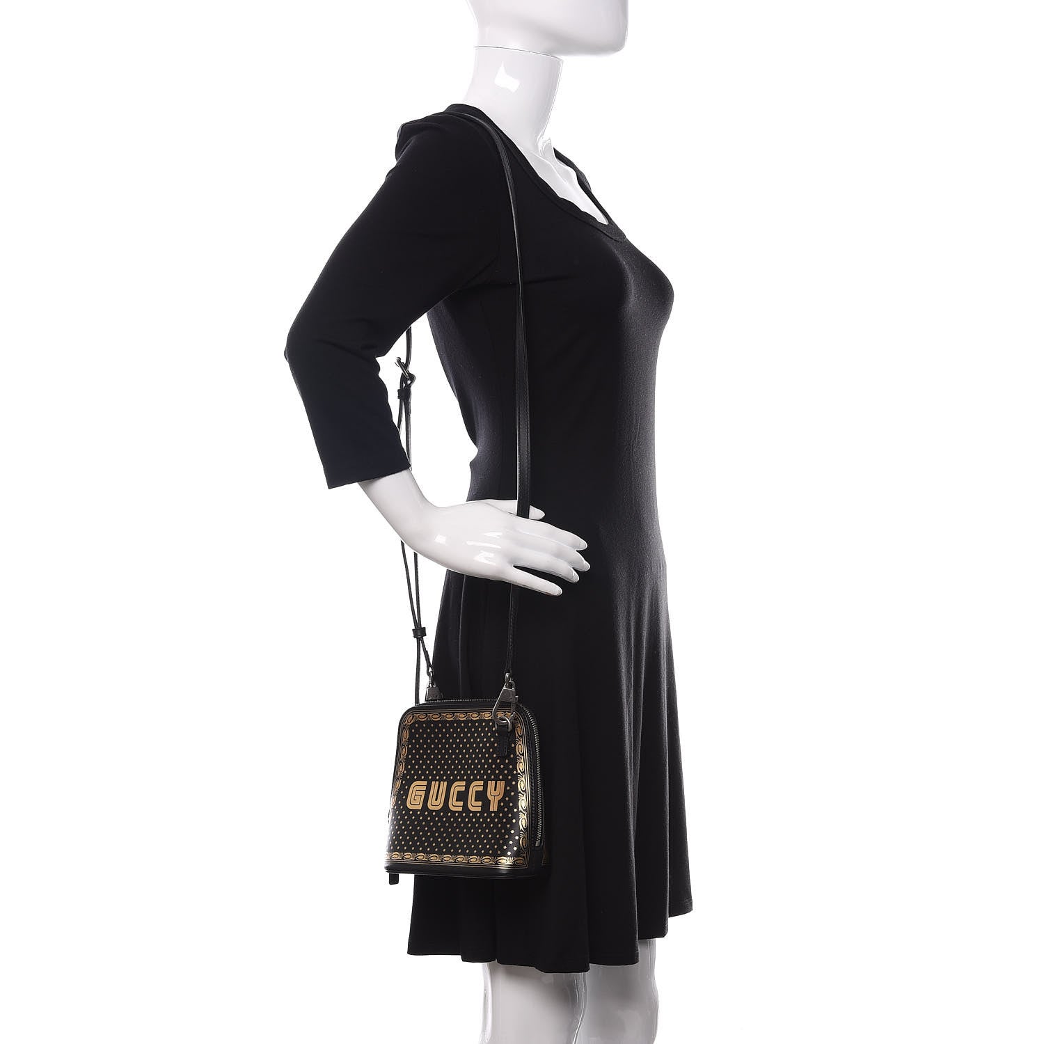 Gucci X SEGA Calfskin GUCCY Stars Mini Dome Shoulder Bag Black Gold 2 of 10