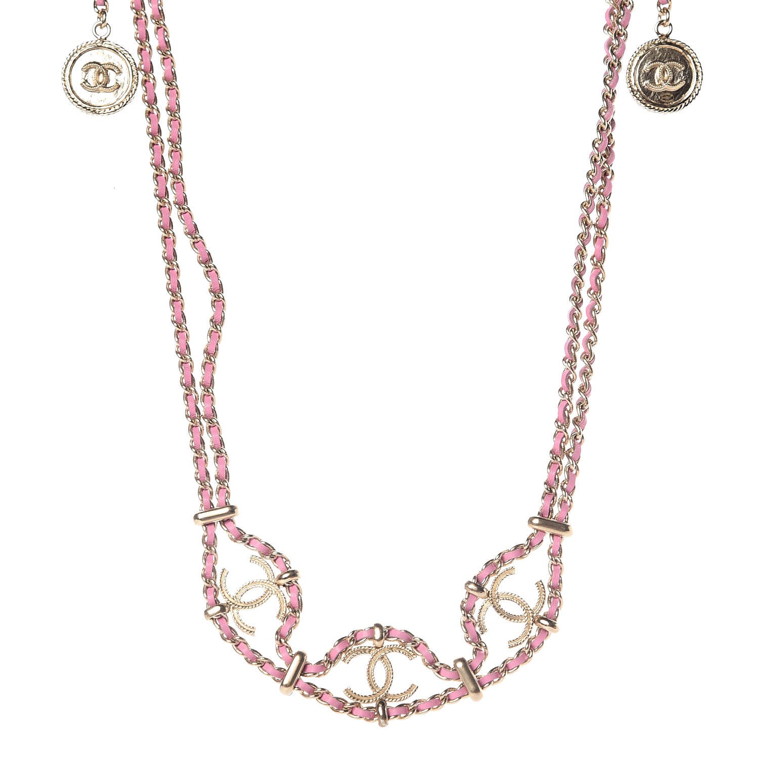 Chanel Metal Lambskin CC Chain Link Necklace Gold Dark Pink 1 of 6