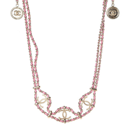 Chanel Metal Lambskin CC Chain Link Necklace Gold Dark Pink 1 of 6