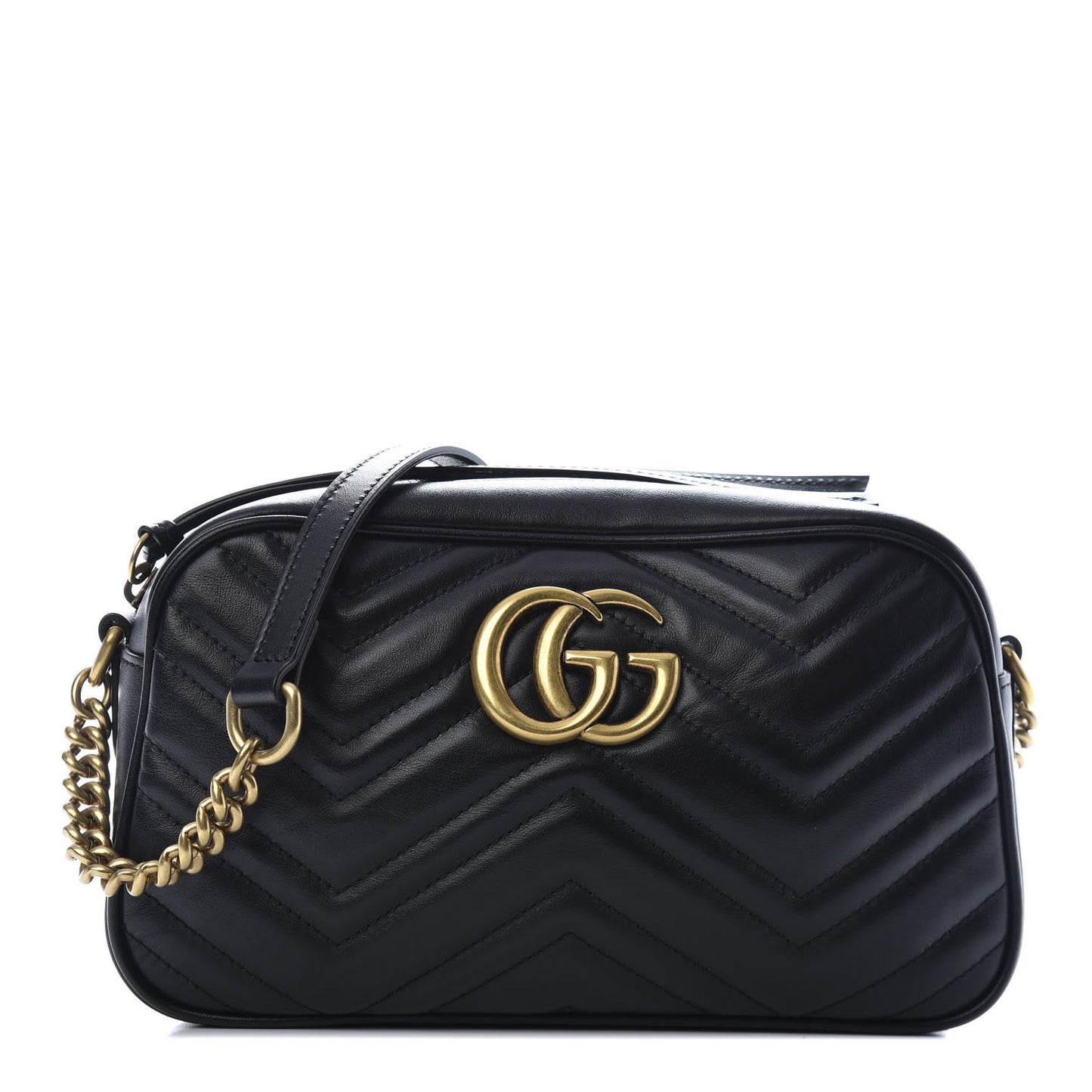 Calfskin Matelasse Small GG Marmont Chain Shoulder Bag Black
