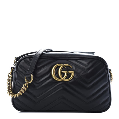Gucci Calfskin Matelasse Small GG Marmont Chain Shoulder Bag Black 1 of 10