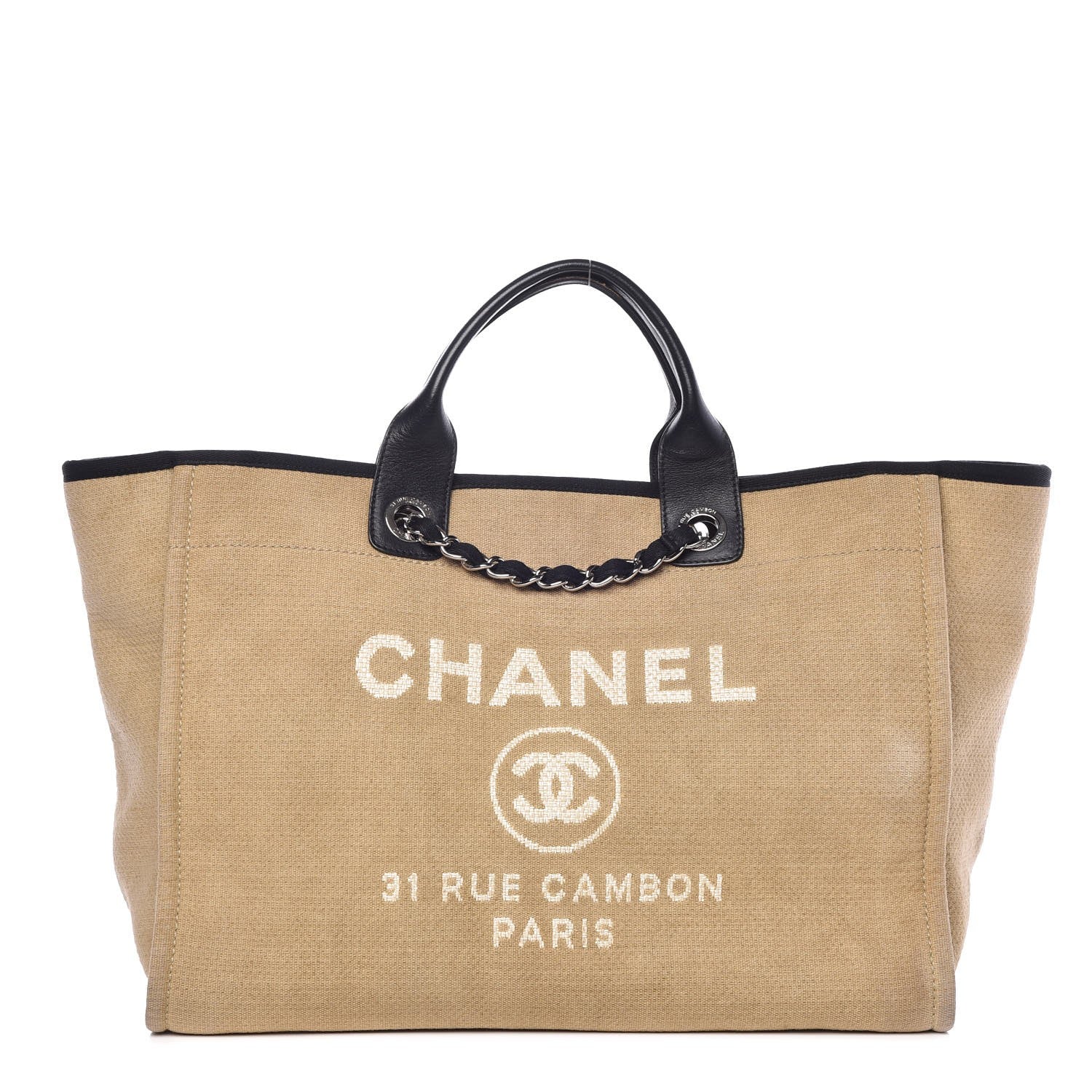 Chanel Canvas Large Deauville Tote Beige Black 1 of 11