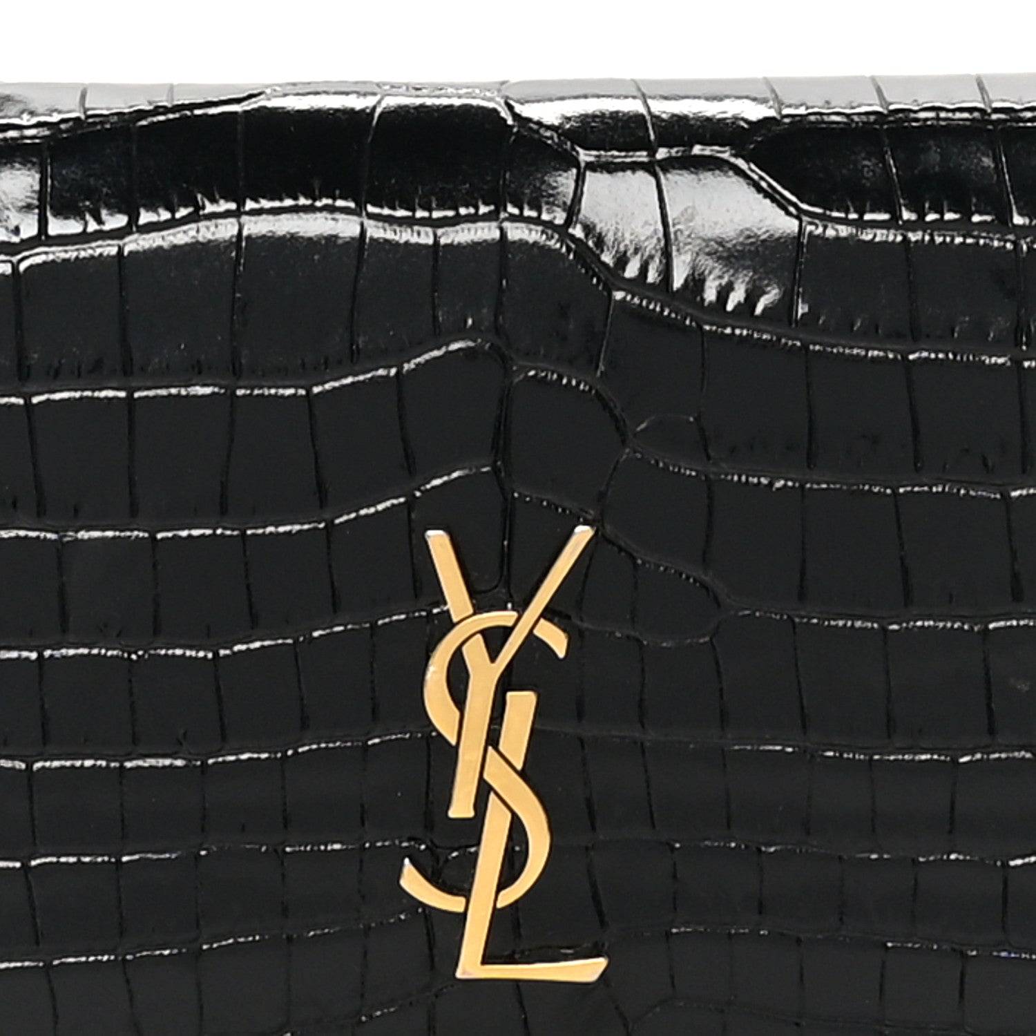 Saint Laurent Calfskin Crocodile Embossed Monogram Phone Holder Crossbody Black 8 of 11