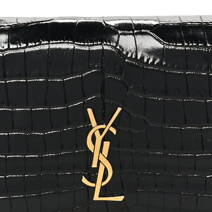 Saint Laurent Calfskin Crocodile Embossed Monogram Phone Holder Crossbody Black 8 of 11