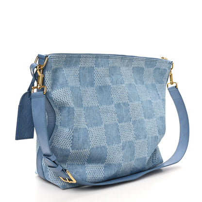 Louis Vuitton Damier Denim Vagabond Hobo Blue 3 of 9