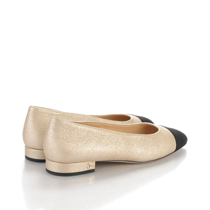 Chanel Metallic Lambskin Cap Toe Ballerina Flats 38 Gold Black 4 of 7