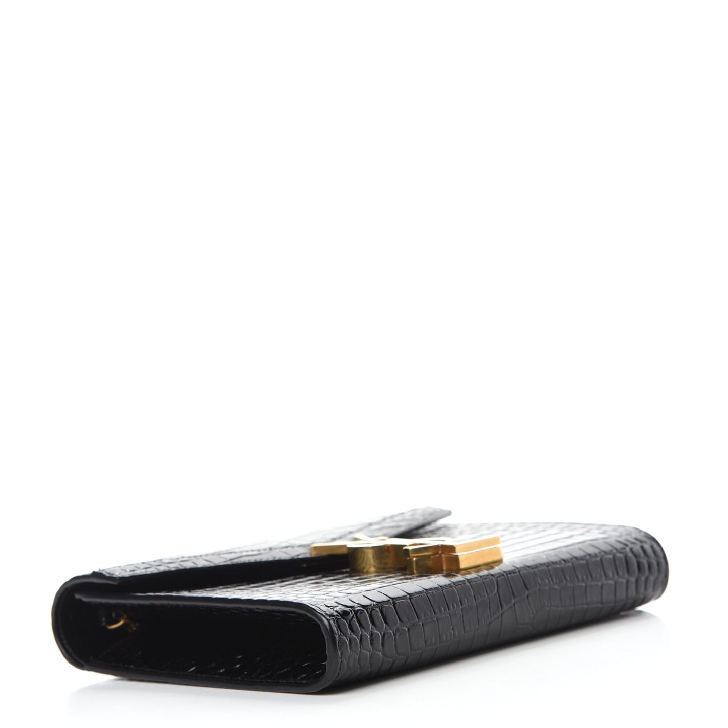 Calfskin Crocodile Embossed Monogram Cassandra Chain Wallet Black