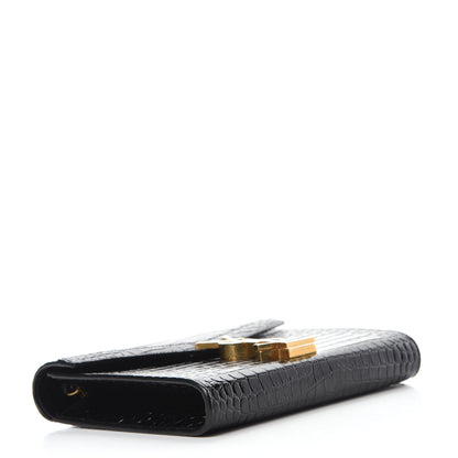 Saint Laurent Calfskin Crocodile Embossed Monogram Cassandra Chain Wallet Black 4 of 10