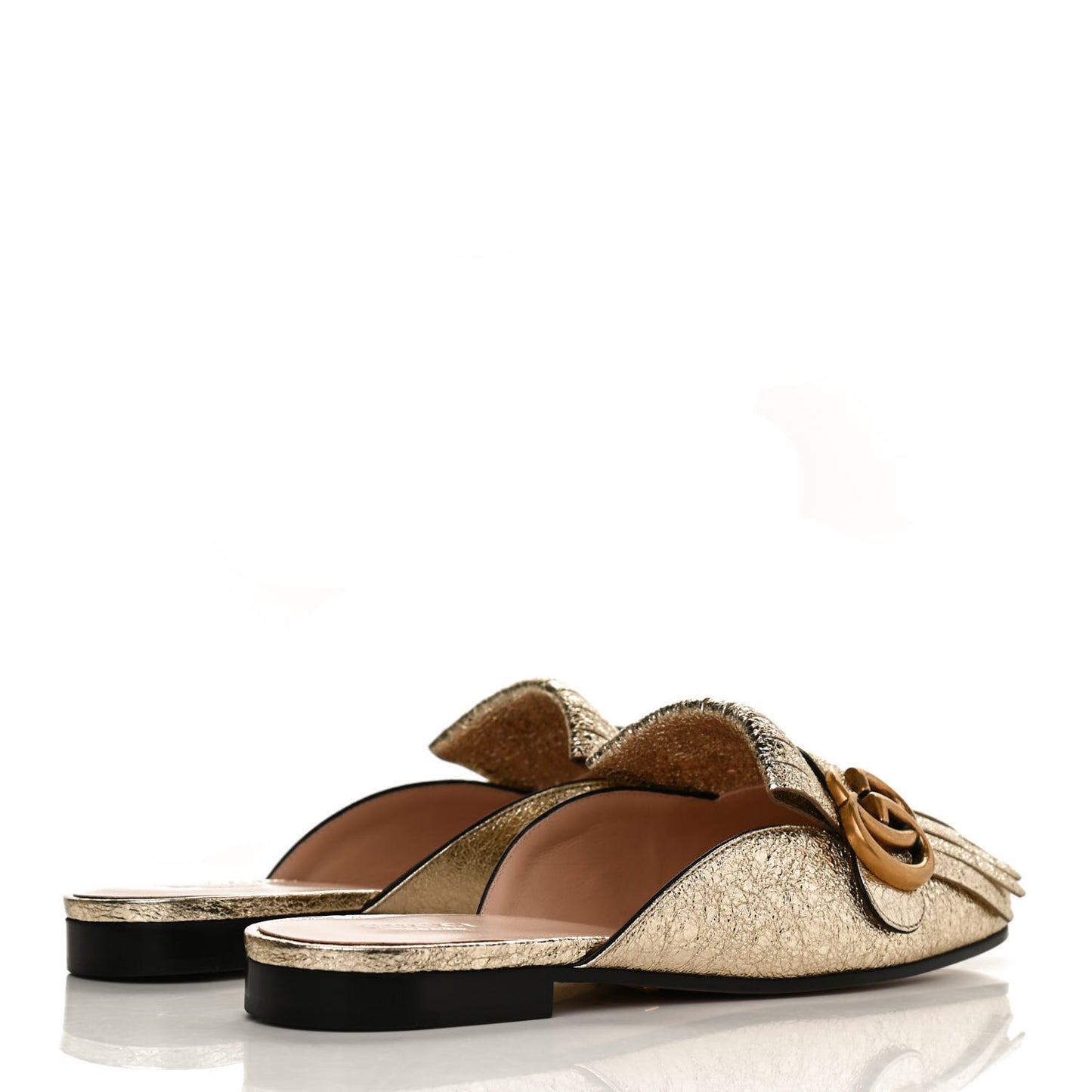 Galassia Womens GG Marmont Fringe Slippers 36.5 Platino
