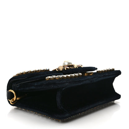 Gucci Velvet Crystal Mini Bee Broadway Shoulder Bag Black 4 of 13