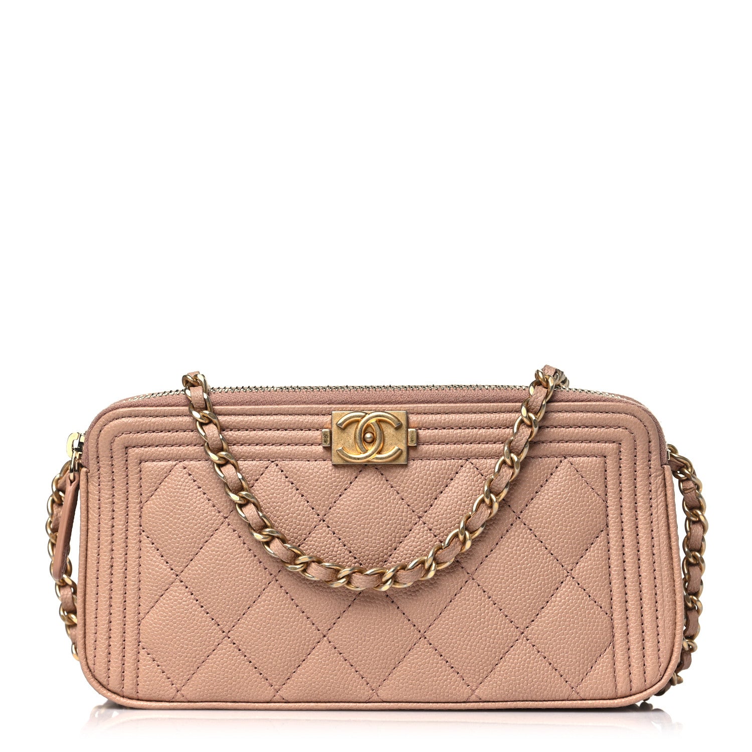 Chanel Caviar Quilted Small Boy Clutch With Chain Beige 1 of 12