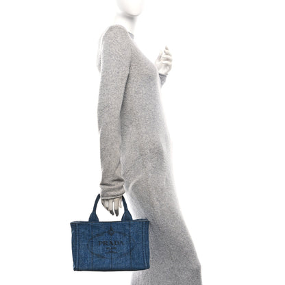 Prada Denim Small Logo Tote Bleu 2 of 9