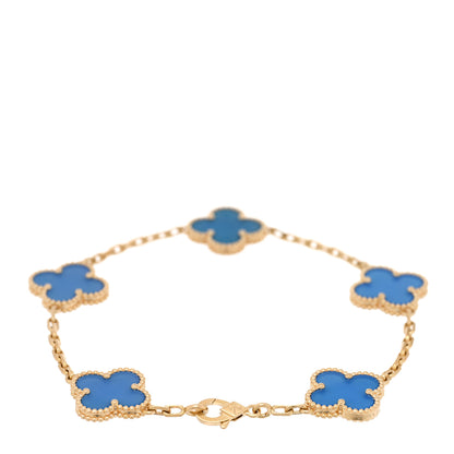 Van Cleef & Arpels 18K Yellow Gold Blue Agate 5 Motifs Vintage Alhambra Bracelet 2 of 4