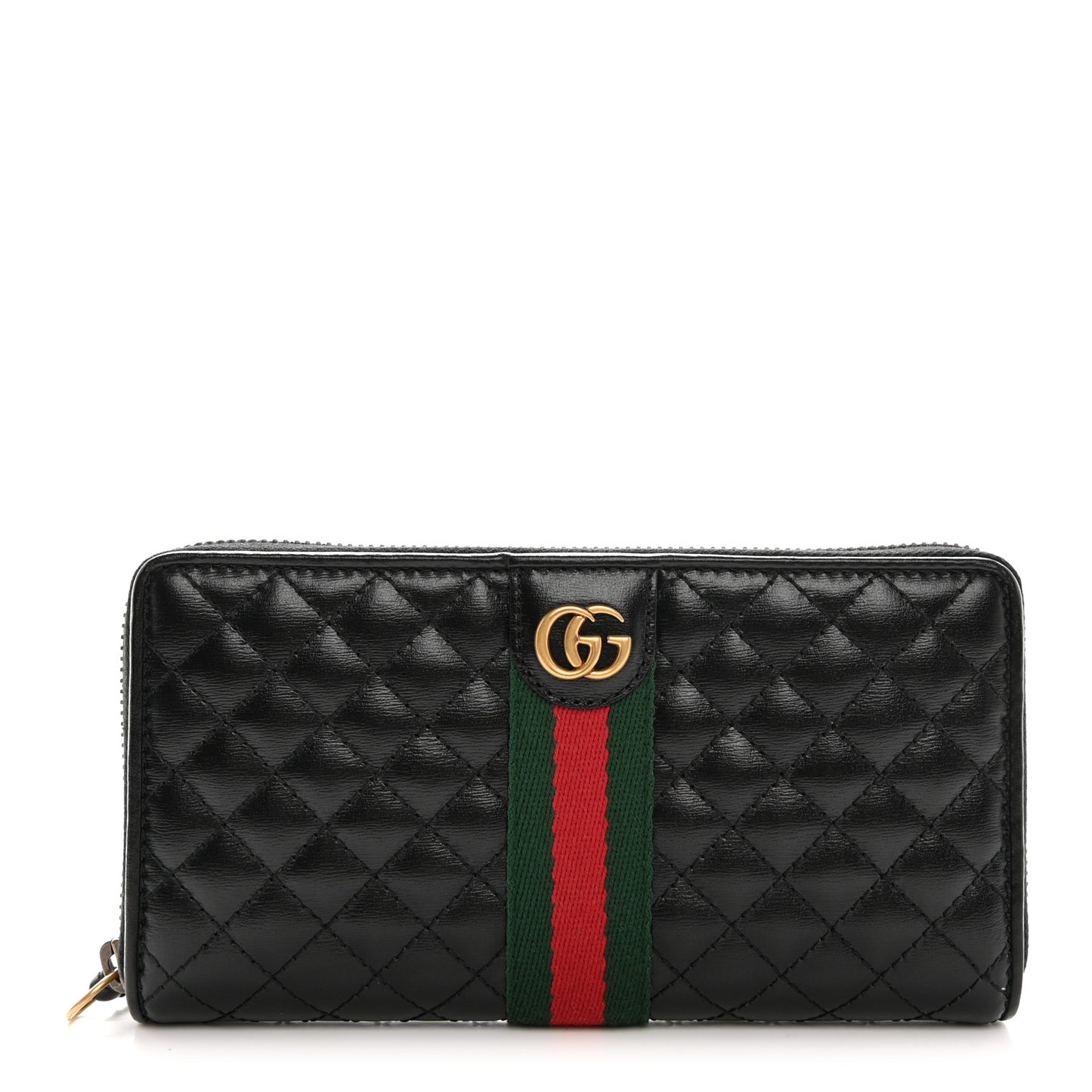 Calfskin Web Trapuntata GG Zip Around Wallet Black