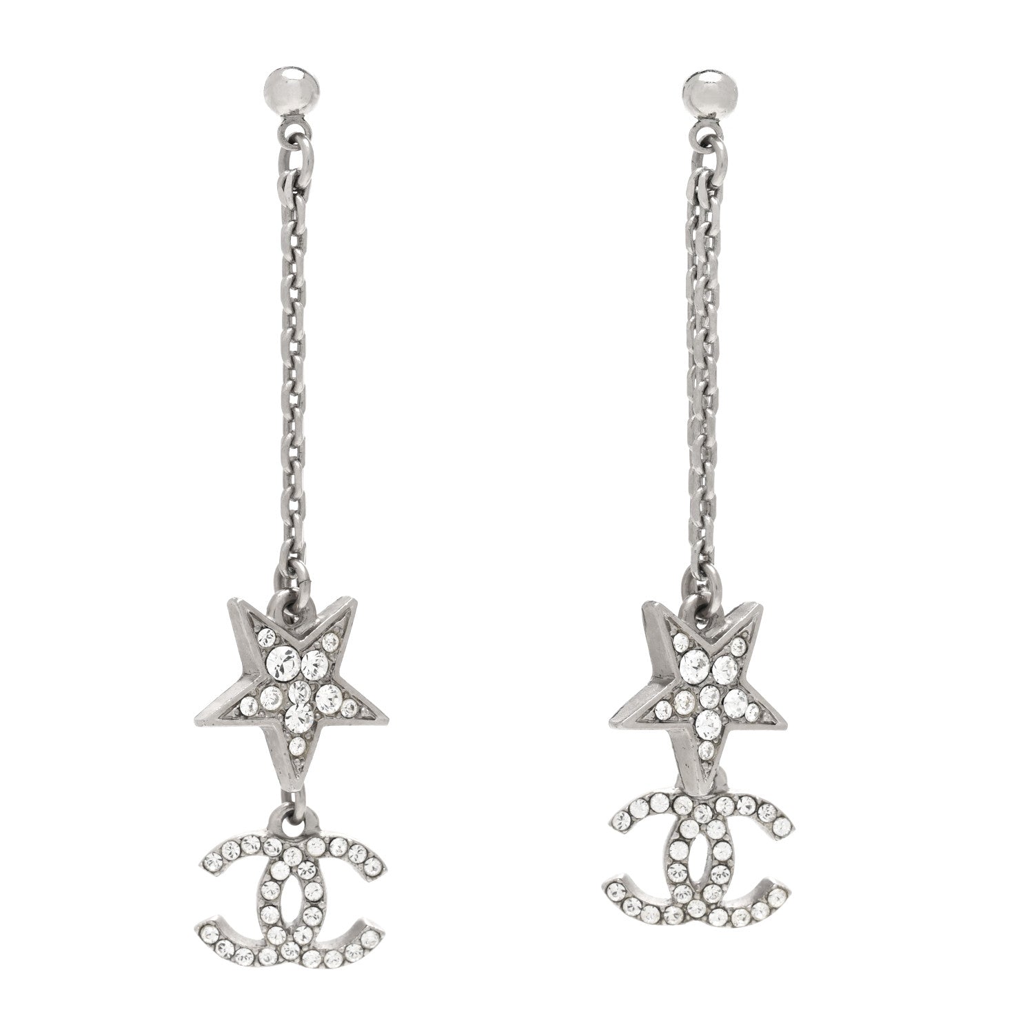 Chanel Glitter Resin CC Star Drop Earrings Silver 1 of 4