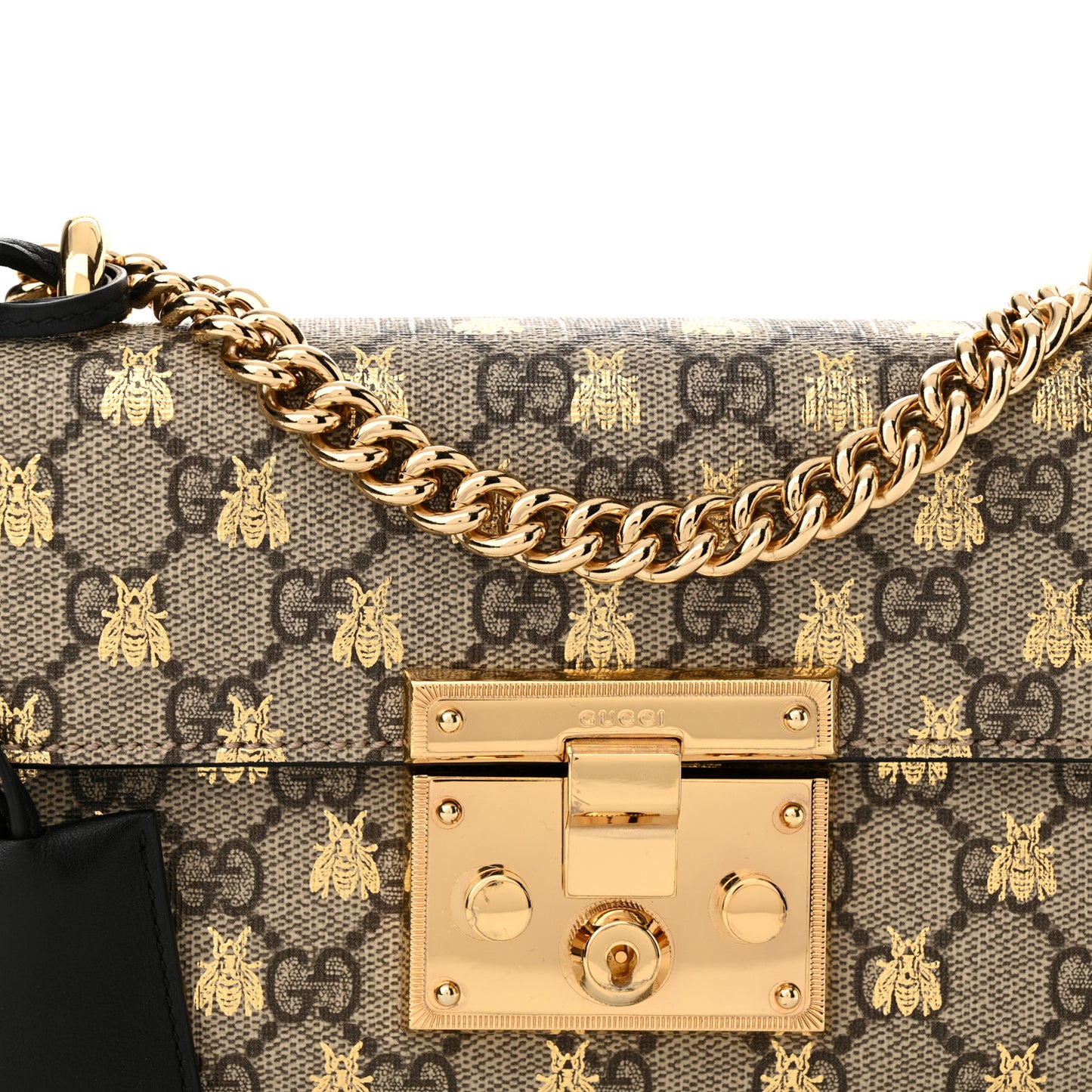 GG Supreme Monogram Bees Small Padlock Shoulder Bag Black