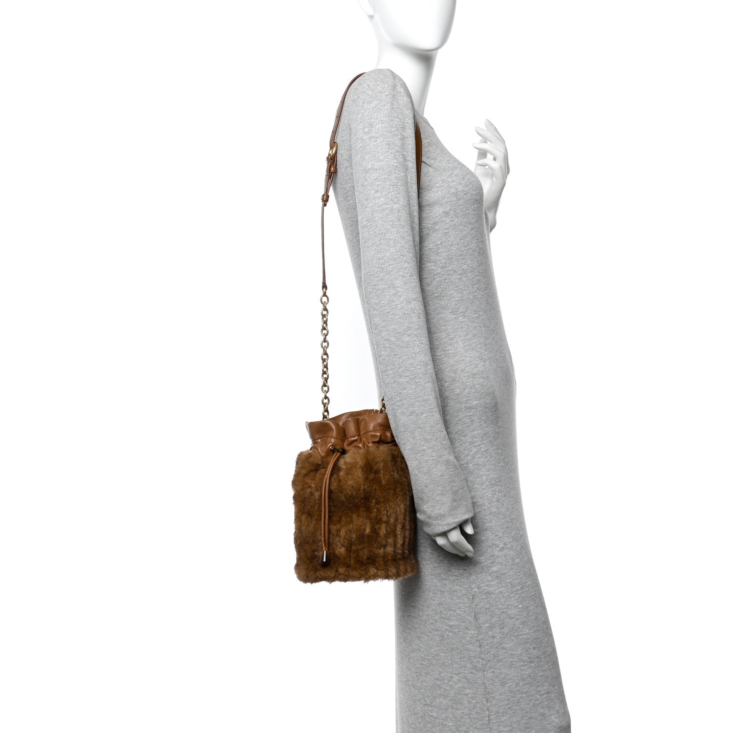 Saint Laurent Faux Fur Lambskin Bucket Bag Brown Chocolate 2 of 10