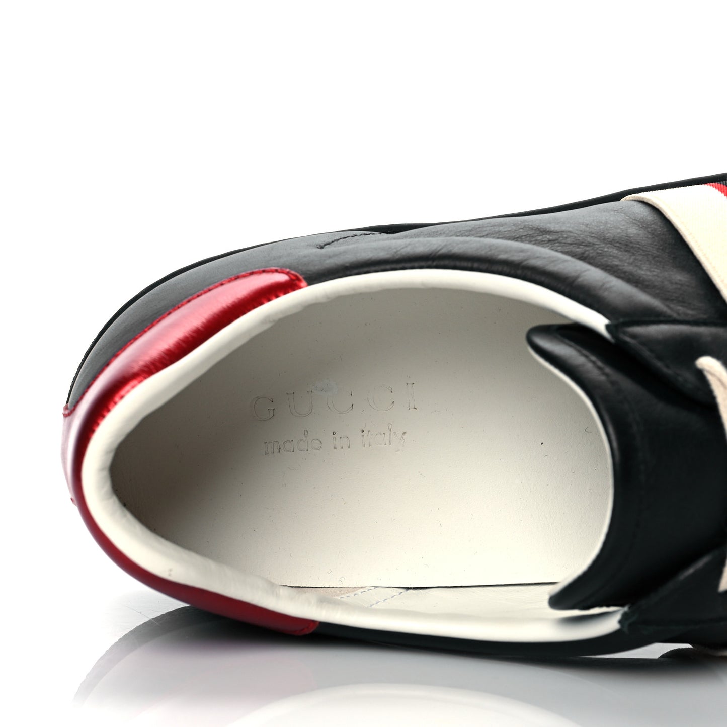 Calfskin Stripe Mens New Ace Sneakers 12 Black Ecru Red Flame