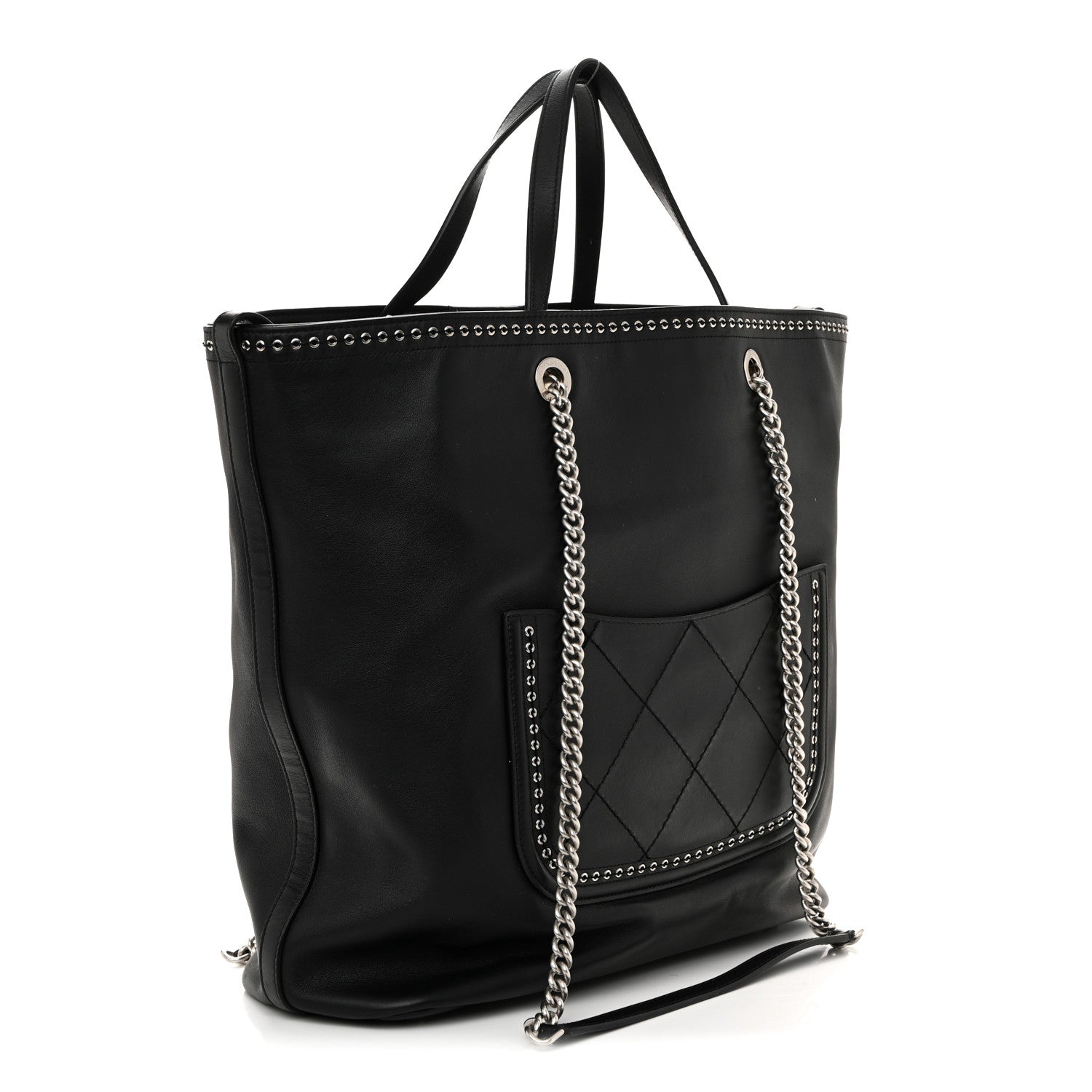 Chanel Calfskin Large Coco Eyelets Shopping Tote Black 3 of 10