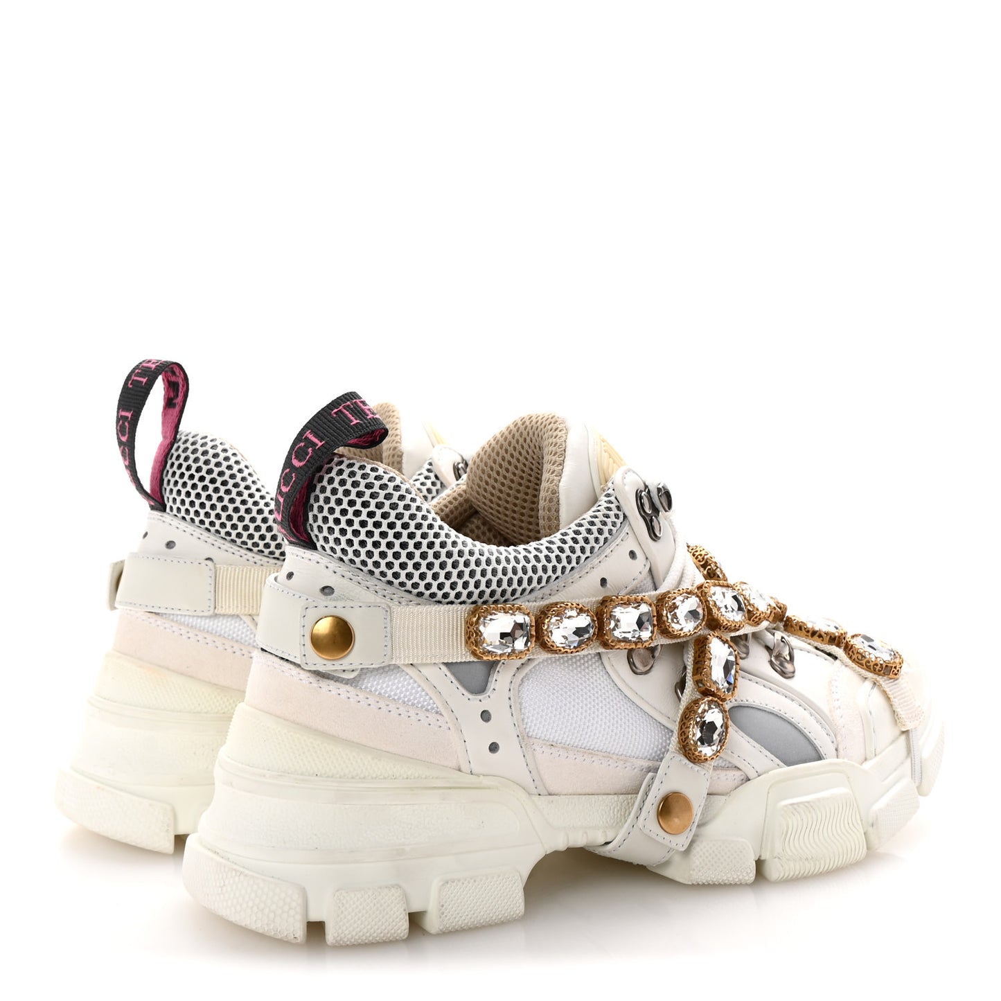 X SEGA Mesh Calfskin Suede Removable Crystals Womens Flashtrek Sneakers 38 Great White