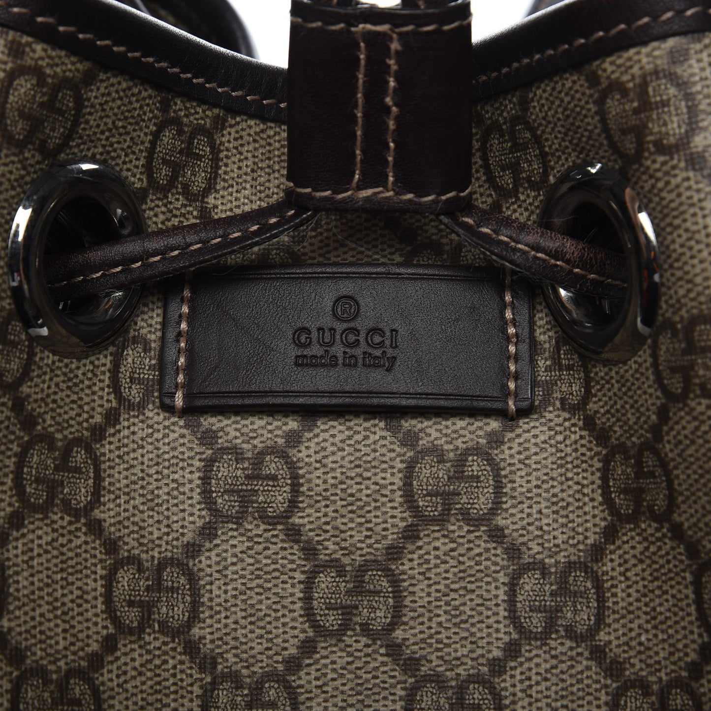 GG Supreme Monogram Drawstring Backpack Dark Brown