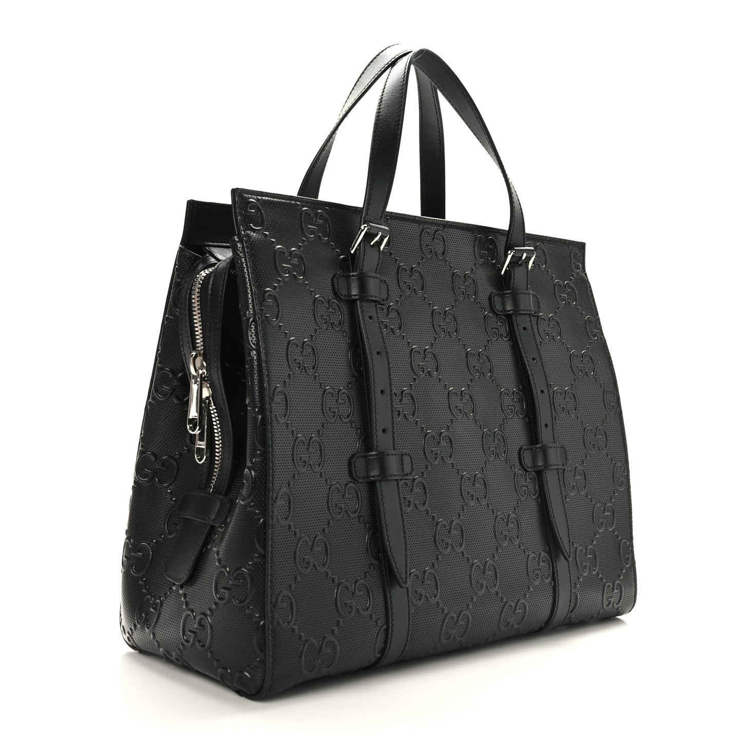 Calfskin GG Tennis Embossed Tote Bag Black
