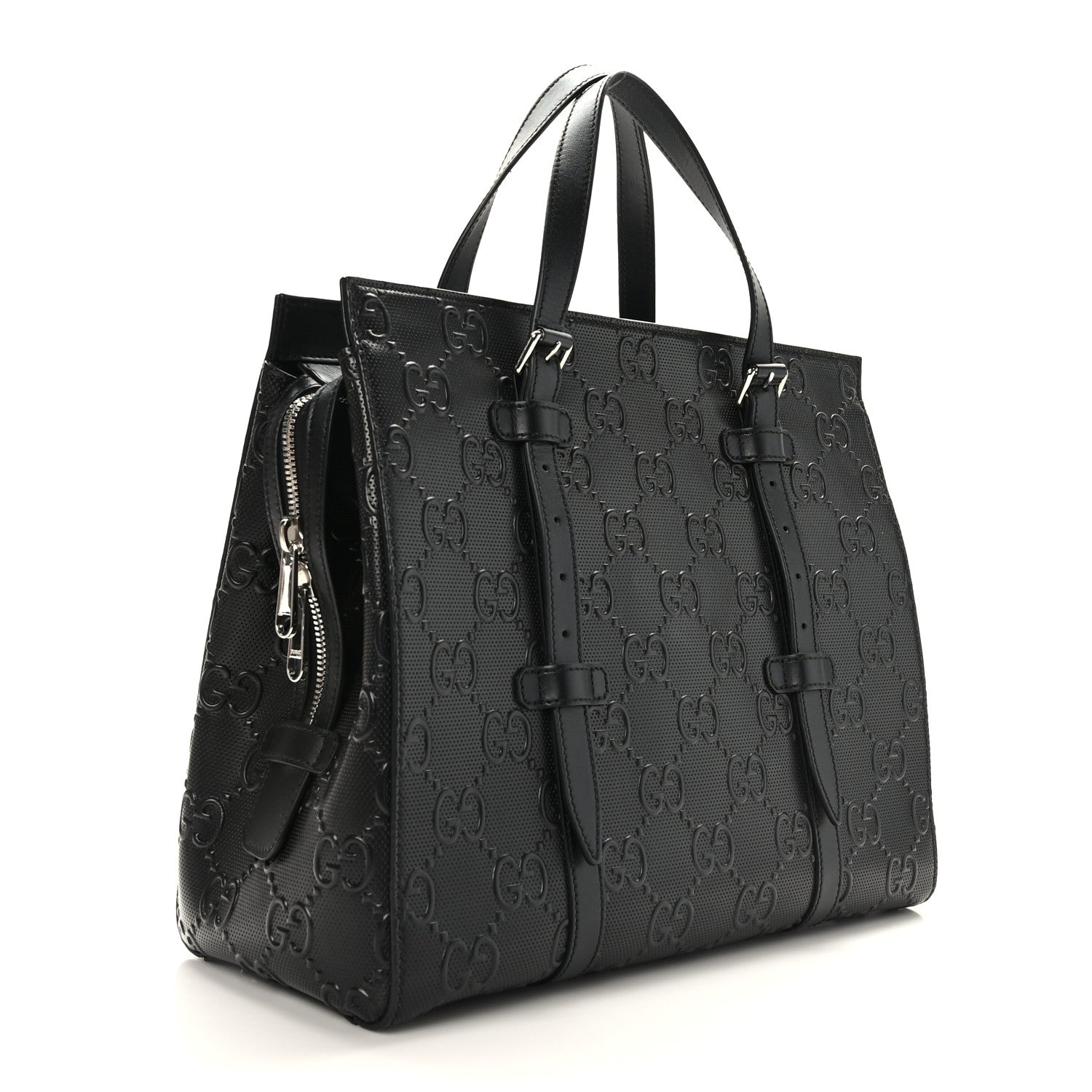 Gucci Calfskin GG Tennis Embossed Tote Bag Black 3 of 9