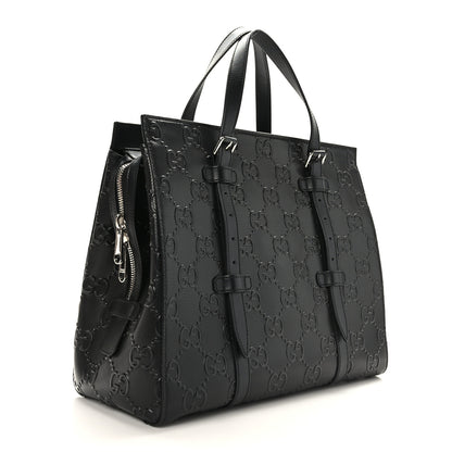 Gucci Calfskin GG Tennis Embossed Tote Bag Black 3 of 9