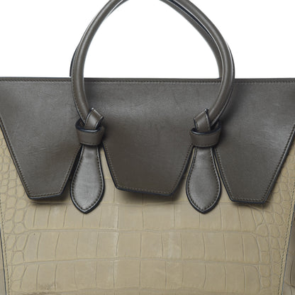 Celine Crocodile Embossed Nubuck Calfskin Small Tie Knot Tote Grey 8 of 21