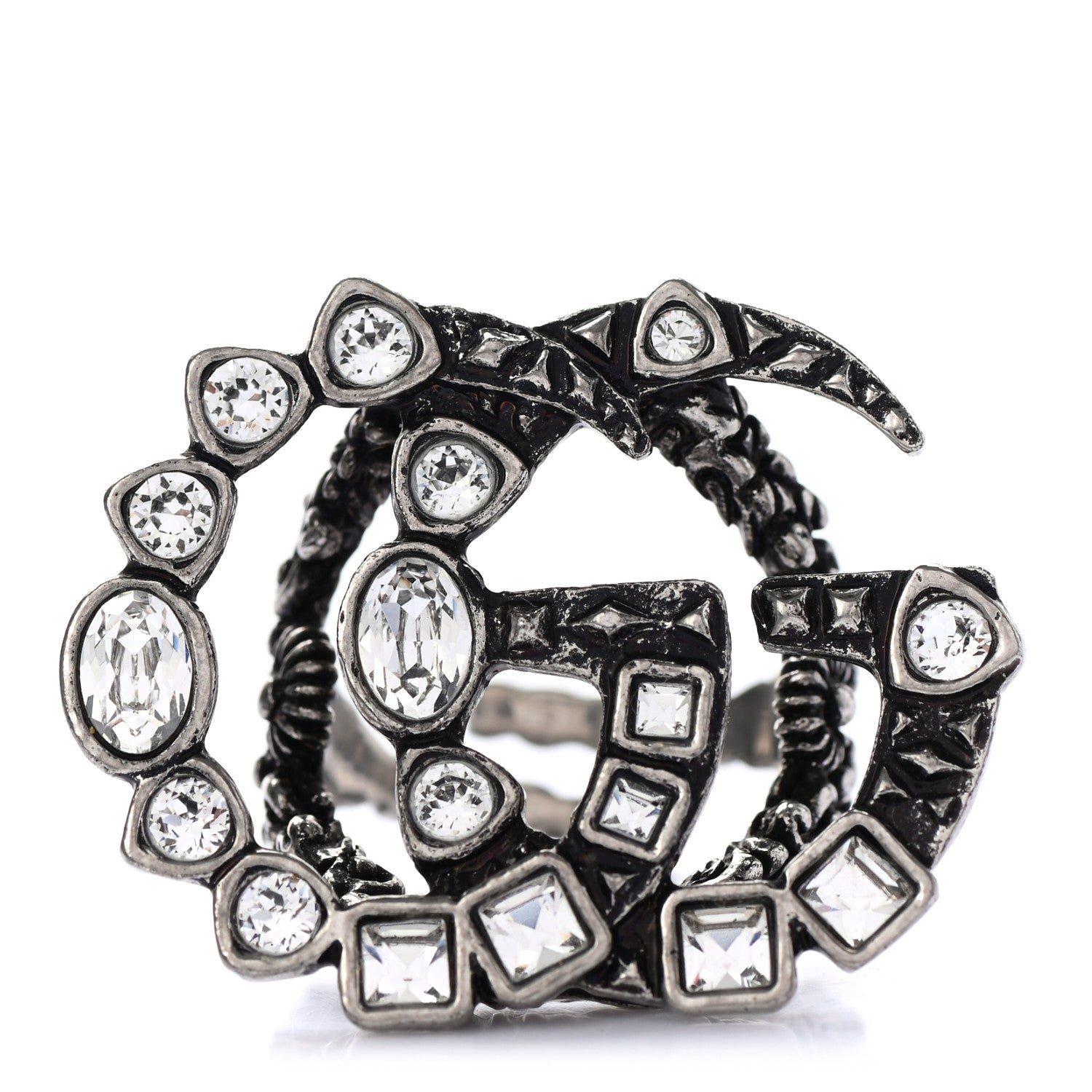 Gucci Crystal Double G Ring 7.5 Aged Silver 1 of 4